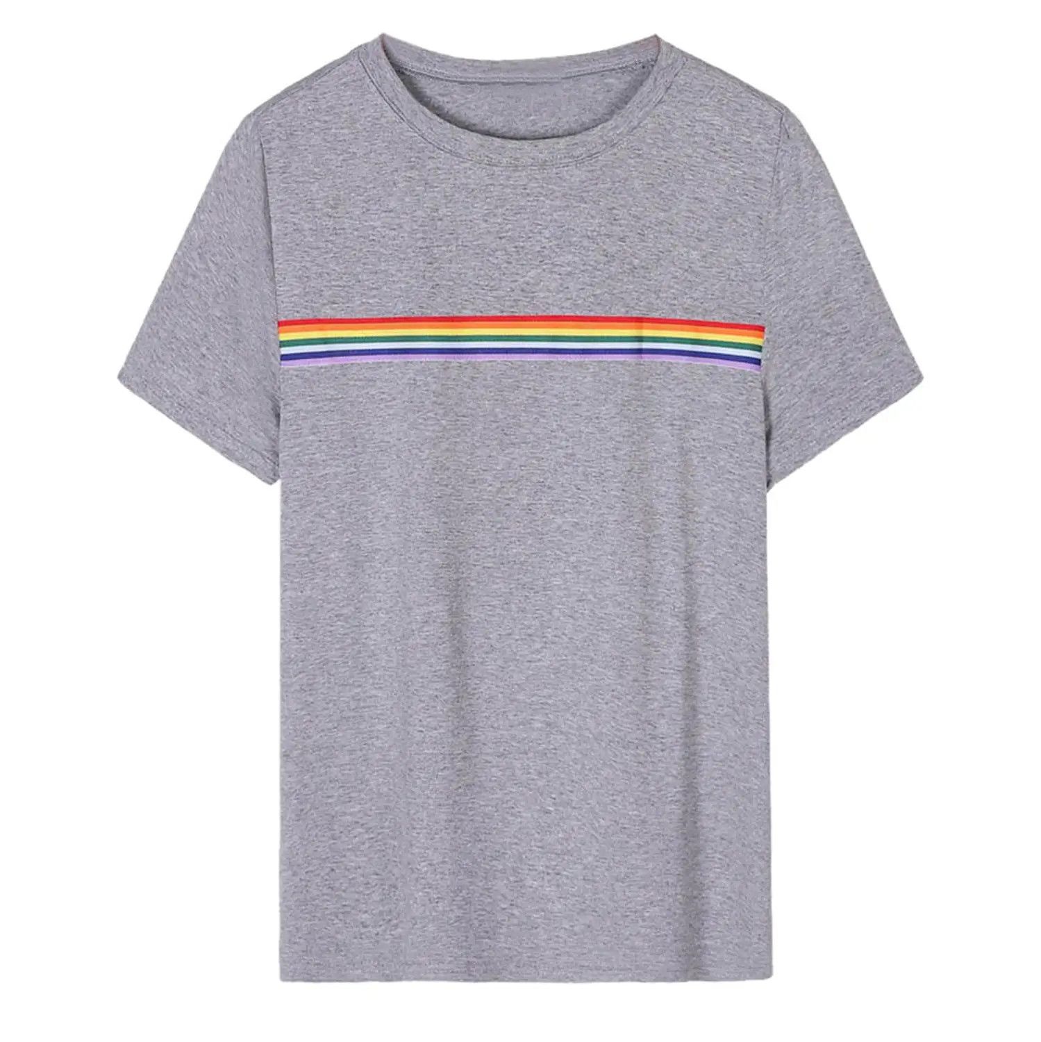 Gray 20# женские летние полосатые футболки с радужным блоком для школьниц и подростков Modis Эстетическая футболка femme camiseta mujer - Цвет: Gray