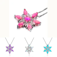 fashion women necklace elegant snowflake imitation blue fire opal pendant necklace for women jewelry accessories girl gift
