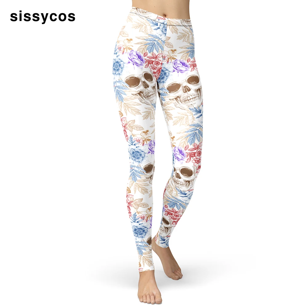 

Sissycos 5%Spandex Sugar Skull Printed Leggings for Women Girls Dia de Los Muertos Push Up Brushed Buttery Soft Stretch Pants
