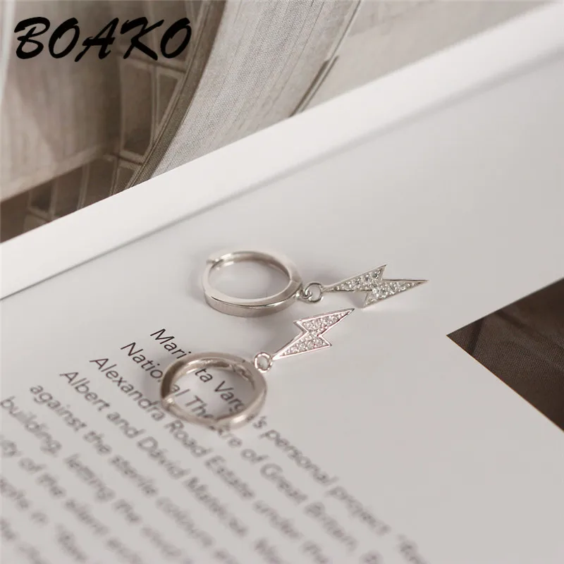 BOAKO модные простые серьги-гвоздики подвеска с молнией 925 серебряные серьги для женщин ювелирные изделия Крошечные Хрустальные Серьги