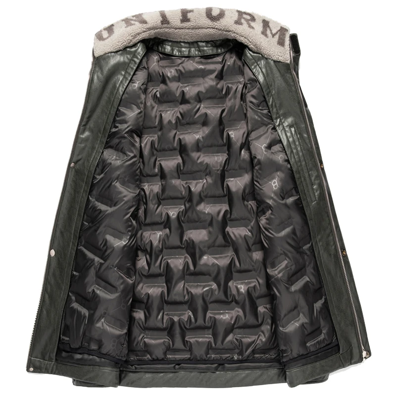 

New Arrival Fashion Down Jacekts Men Winter Men's Leather Jacket Short Warm Lamb Fur Collar Liner Removable chaqueta hombre, 4XL