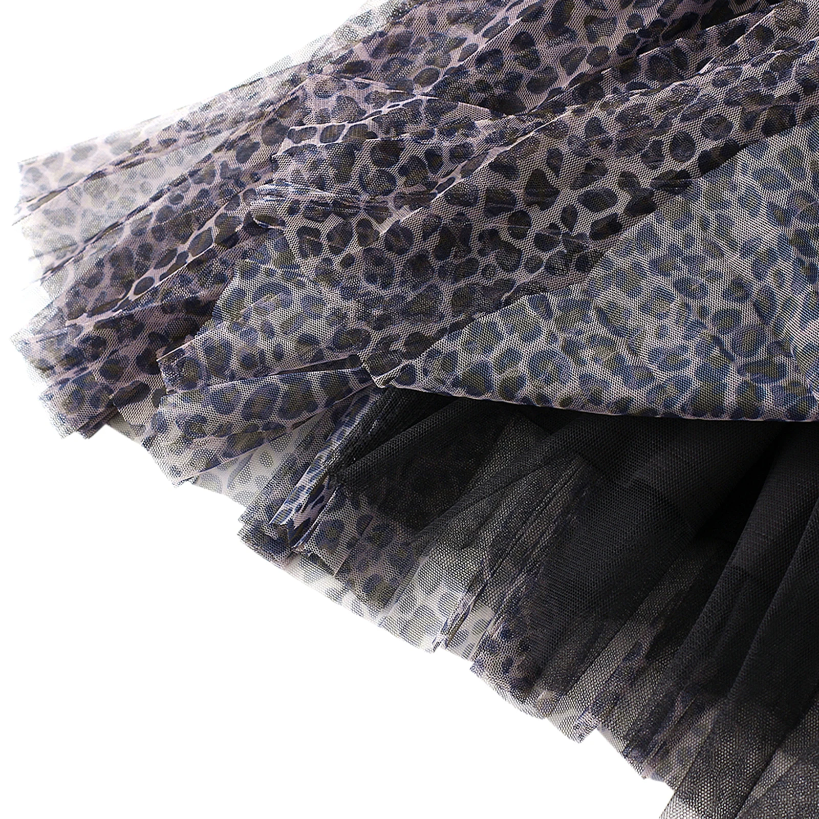 

Womens Fashion Leopard Skirt Summer Mesh Yarn Multi-layer High-waist A-line Mid-length Skirt