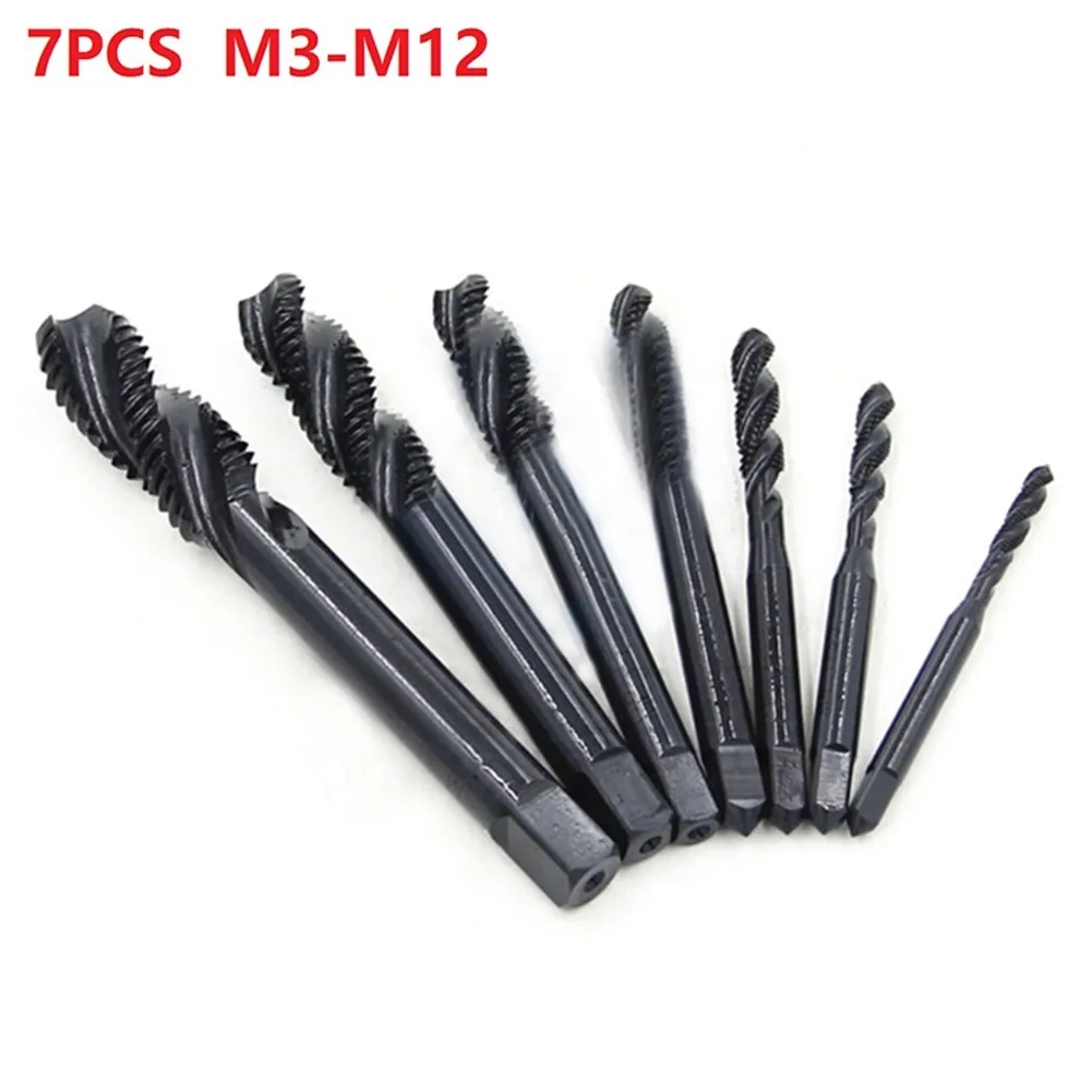 

7 Pcs HSS Machine Screw Thread Metric Plug Tap Drill Set M3 M4 M5 M6 M8 M10 M12 High Quality Metric Right Hand Spiral Thread