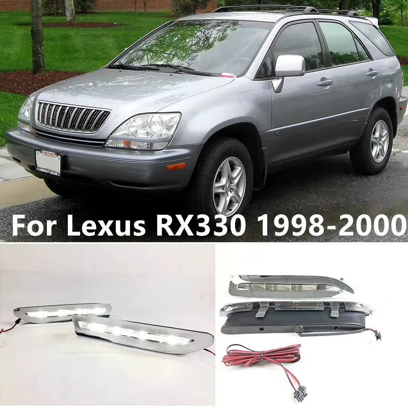 2PCS For Lexus RX300 RX330 RX350 1999 2000 Chromed Strip Waterproof ABS Car DRL Lamp 12V LED Daytime Running Light Daylight
