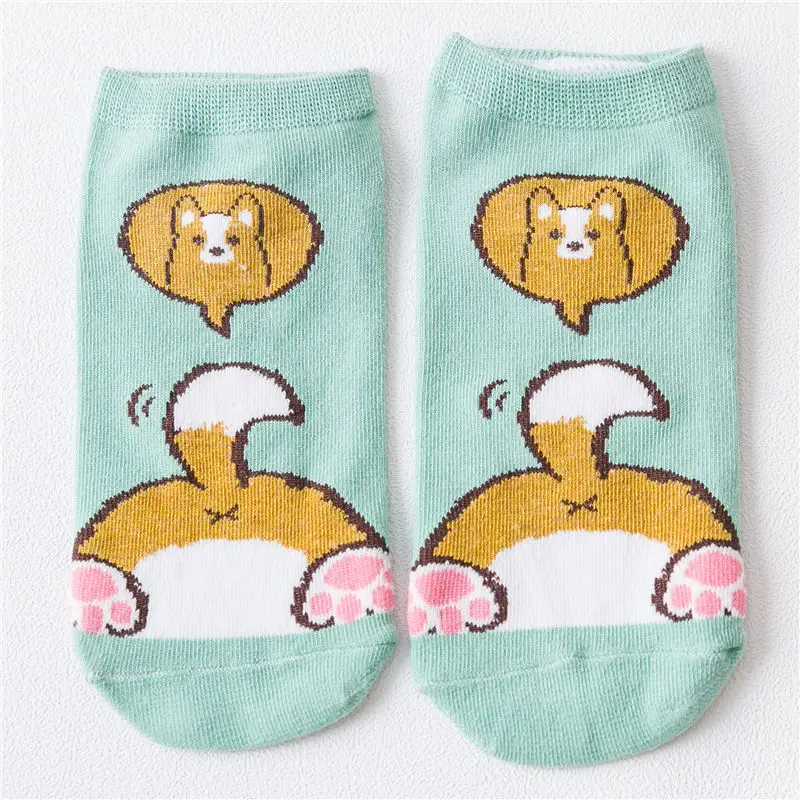 Green Dog Милые девушки забавные мультипликационные животные хвост Медвежонок собака, кошка, кролик Носки щенок котенок кошка кролик Копилка ботильоны Носки новинка подарок - Цвет: Green Dog
