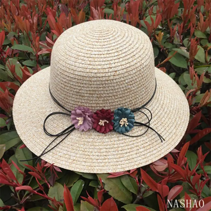 

CANZE Sunscreen Beach Hat Foldable Sandal Hat Outdoor Shade Flower Straw Hat Women Summer Sun Hat