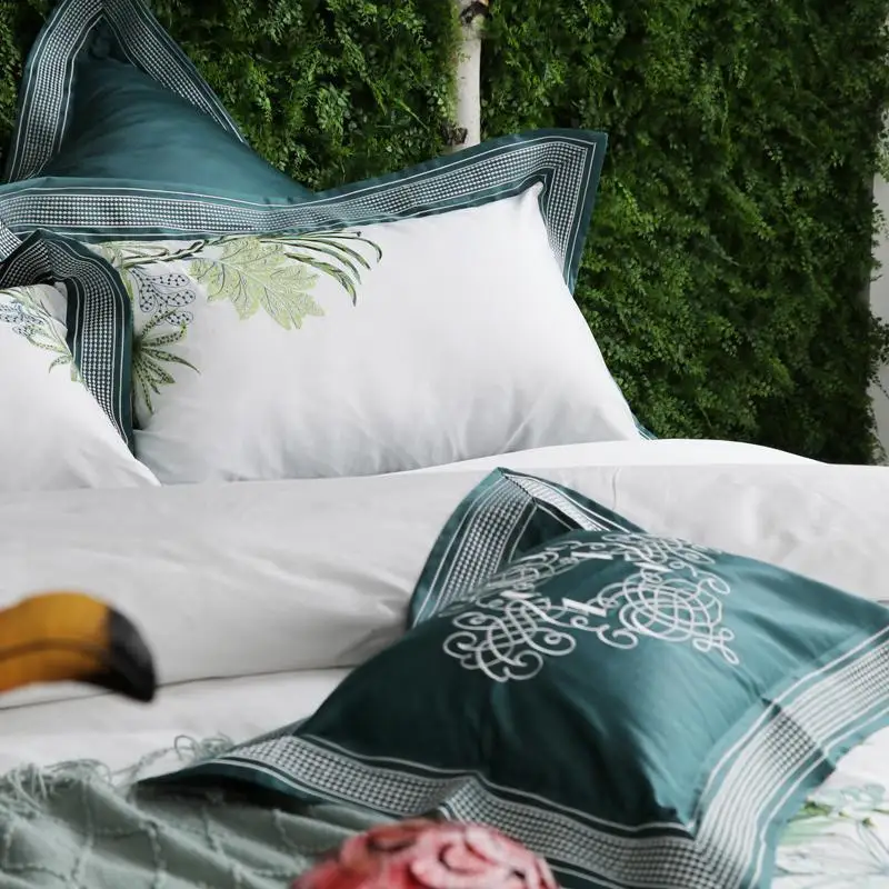

39New 1000TC Egyptian cotton Luxury Bedding Set Green White King Queen size Decorative bed set Pillows Bed Sheet/Linens