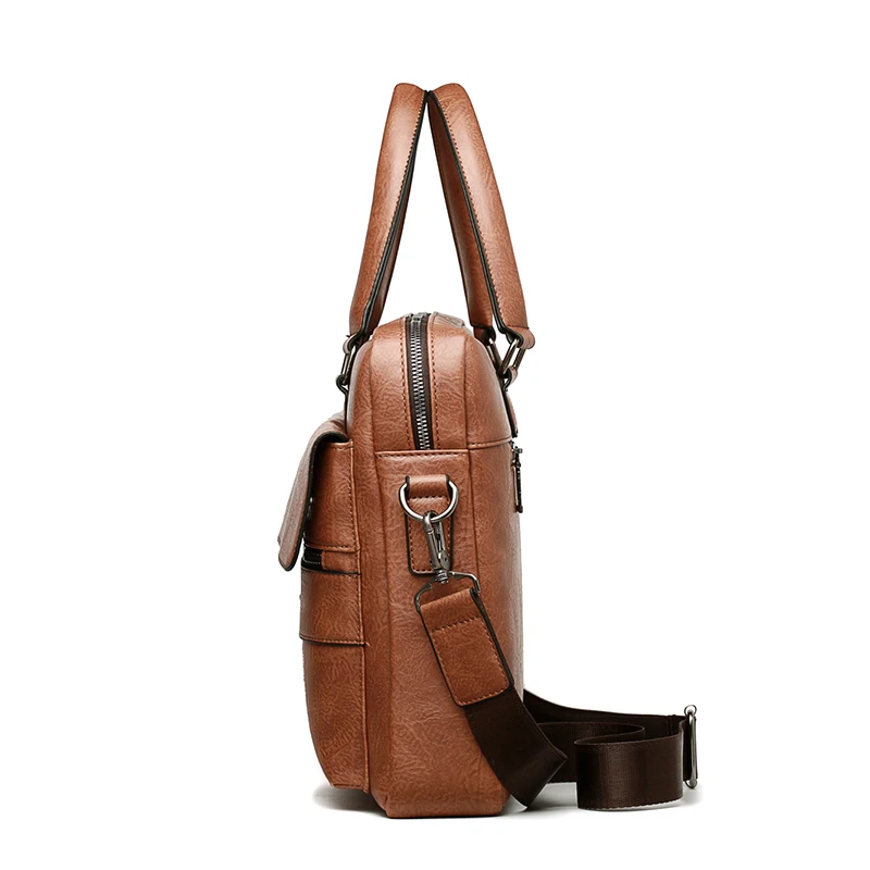 New Business Briefcase Mens Shoulder Bags Crossbody Vintage Casual Messenger High Capacity Bag Men Zipper Handbag High Quality