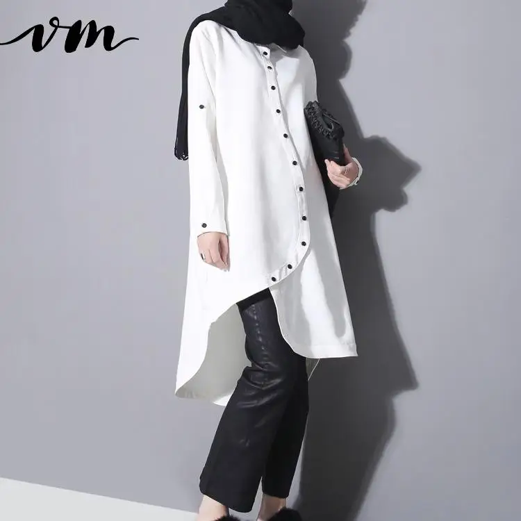 Женское платье рубашка из хлопка черный белый цвет длинный под крыло летучей