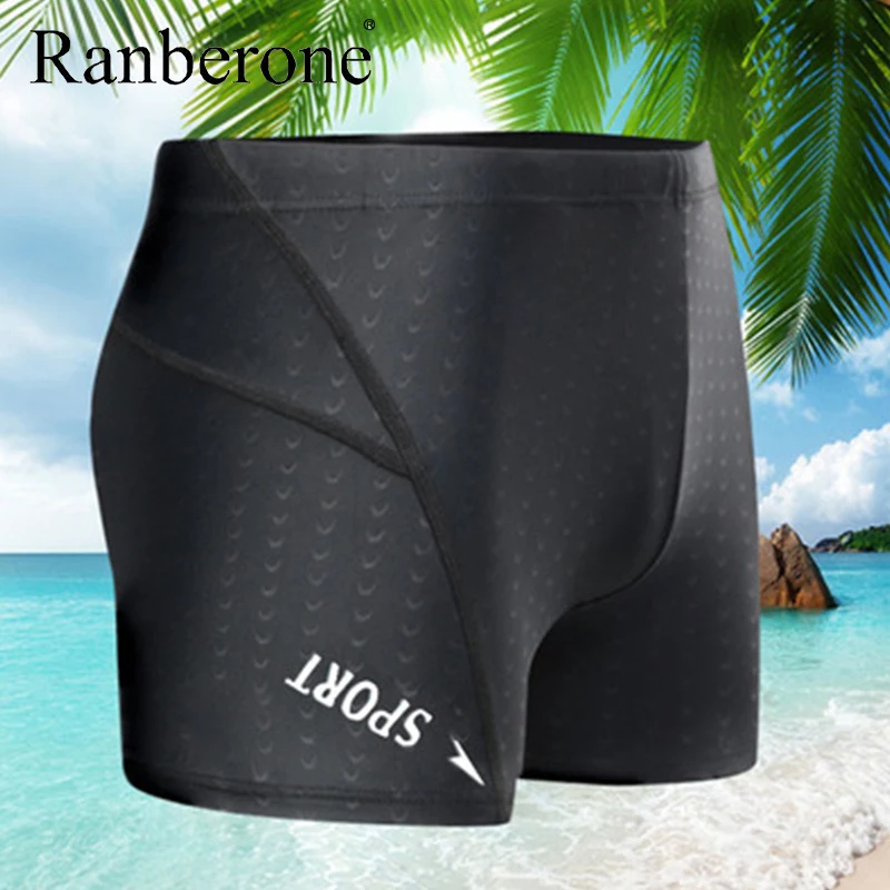 Ranberone New Swimming Trunks Men Waterproof Quick-Drying Shorts Sport Swimwear Men's Sharkskin Swim Trunks Mens Black Swimwear