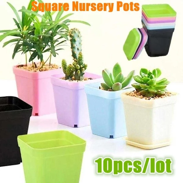10 шт./лот цветные цветочные горшки пластиковые маленькие квадратные | Дом и сад