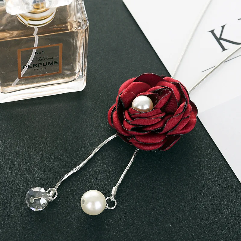 

NN08 Creative Rose Flower Pendant Necklace For women Long Sweater Chain Dress Accessories Simulated Pearl