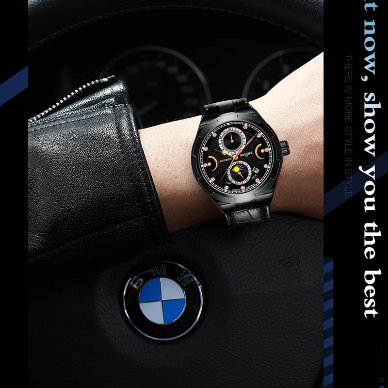 Часы BOYZHE Moonphase мужские Роскошные автоматические водонепроницаемые спортивные