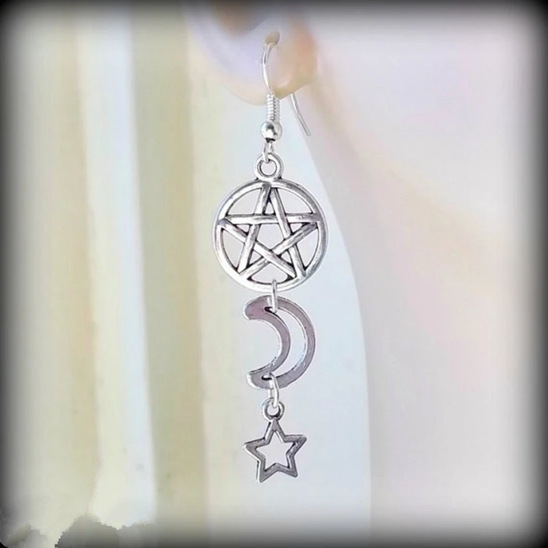 Серьги Moons &amp Stars серьги пентаграмма Викка языческие в готическом стиле