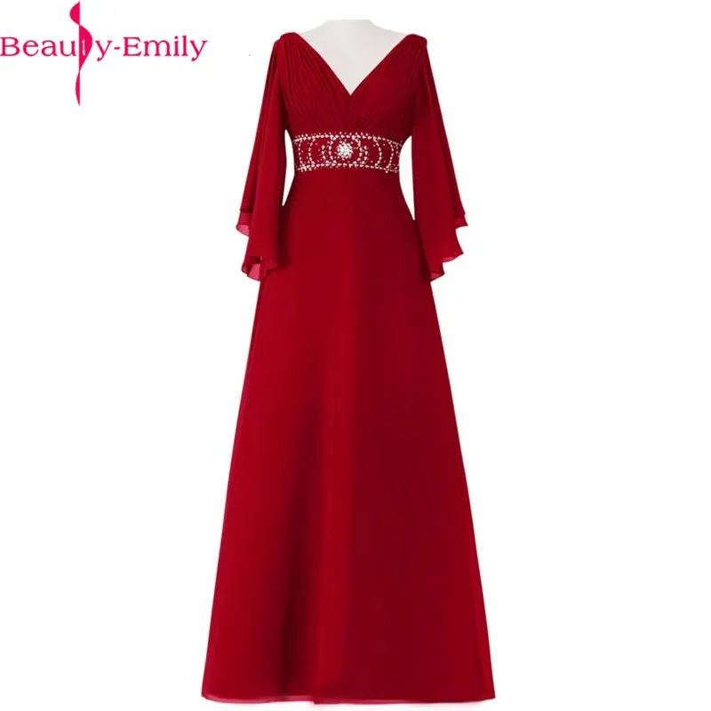 Платье ТРАПЕЦИЕВИДНОЕ для матери невесты с длинным рукавом и V-образным вырезом |