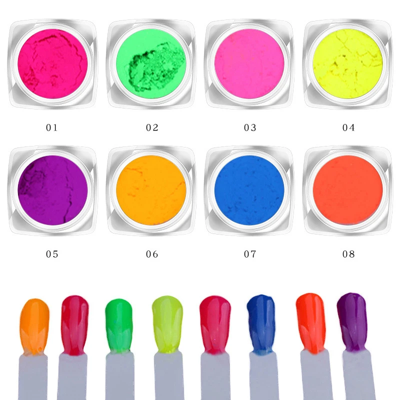 8 шт порошок для ногтей неоновый пигмент пыль Омбре блеск градиент
