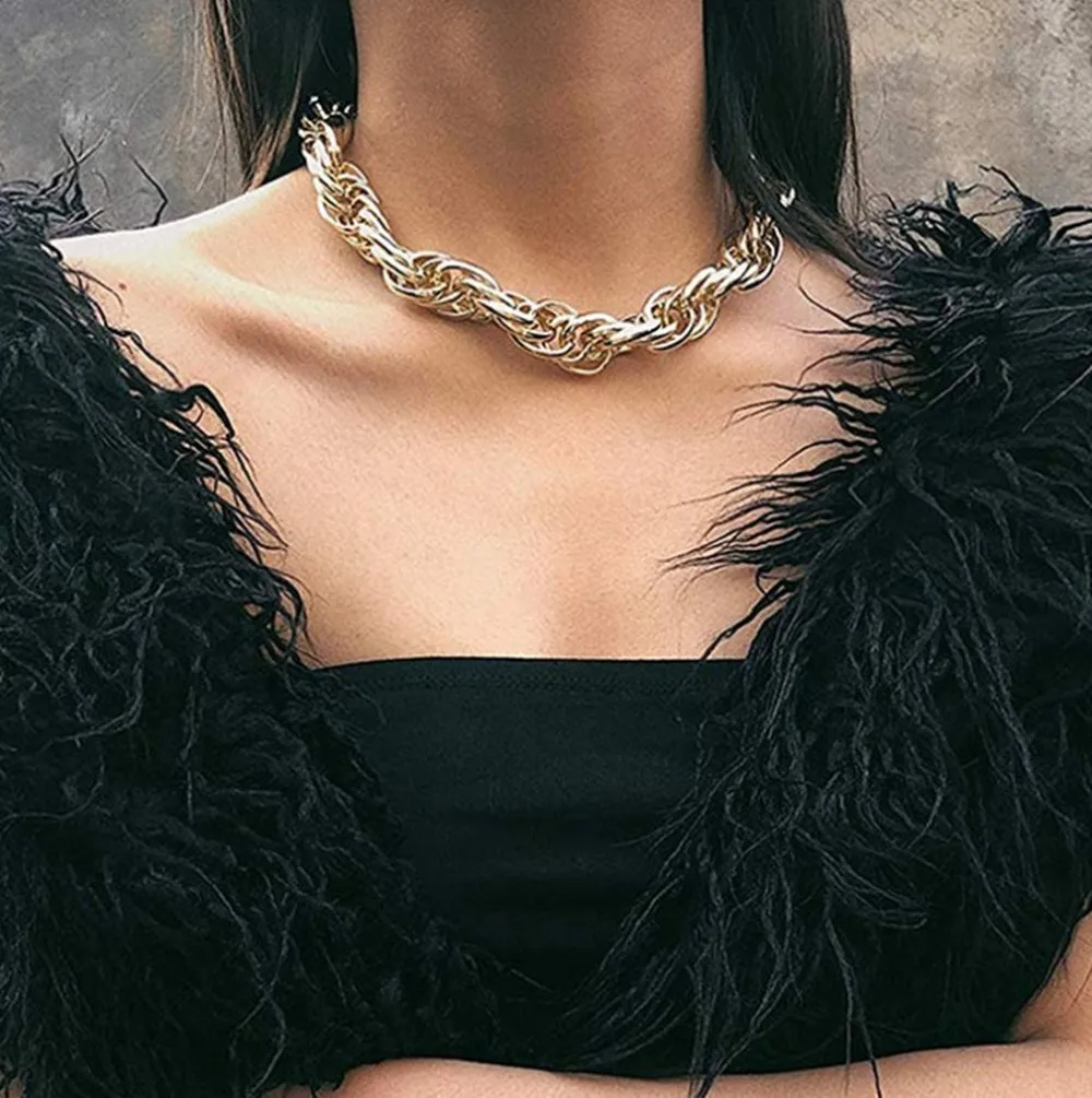 Большая толстая Золотая цепочка-чокер в стиле панк из тяжелого металла Женское