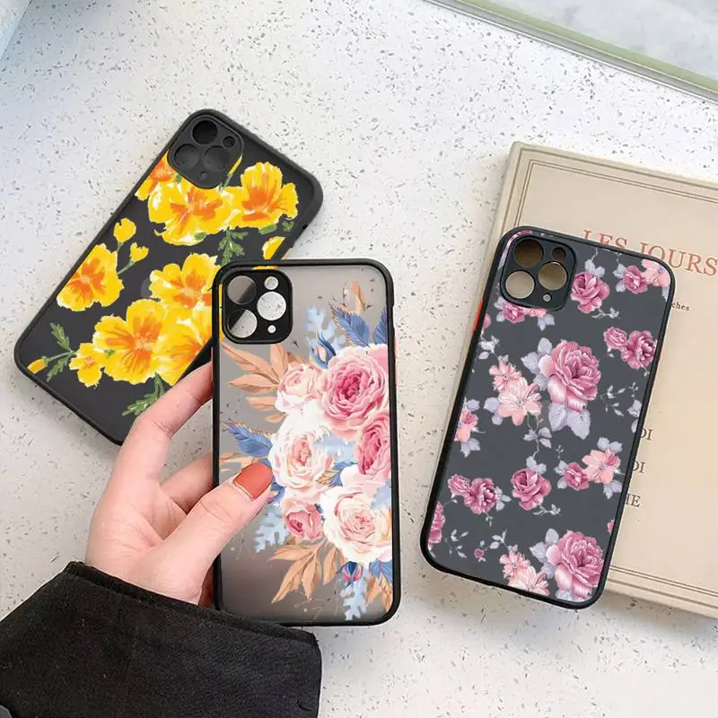 Flowers art pattern luxury Phone Cases coque matte transparent  For iphone 7 8 11 12 plus mini x xs xr pro max cover