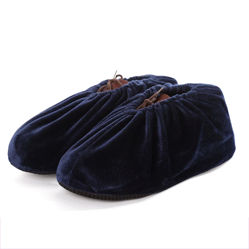 Navy Blue Детская моющаяся Крышка для обуви для взрослых Нескользящая Бытовая кухонная обувь эластичная многоразовая Пыленепроницаемая фланелевая переносная обувь - Цвет: Navy Blue