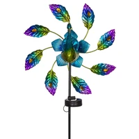 solar automatic light pea cock wind spinner outdoor metal windmill for garden yard garden decoration outdoor toy gift
