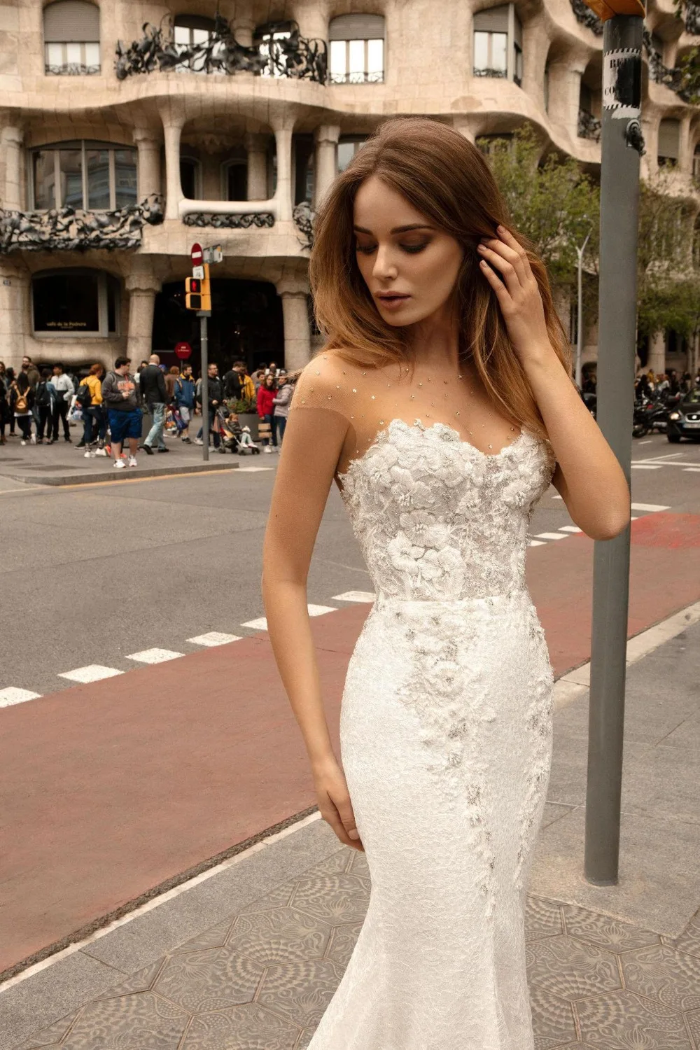 LORIE 2020 Lace Wedding Dresses Mermaid Bridal Gowns Illusio Back Button Princess Bride Dress Sleeveless Vintage Sweep Train | Свадьбы и