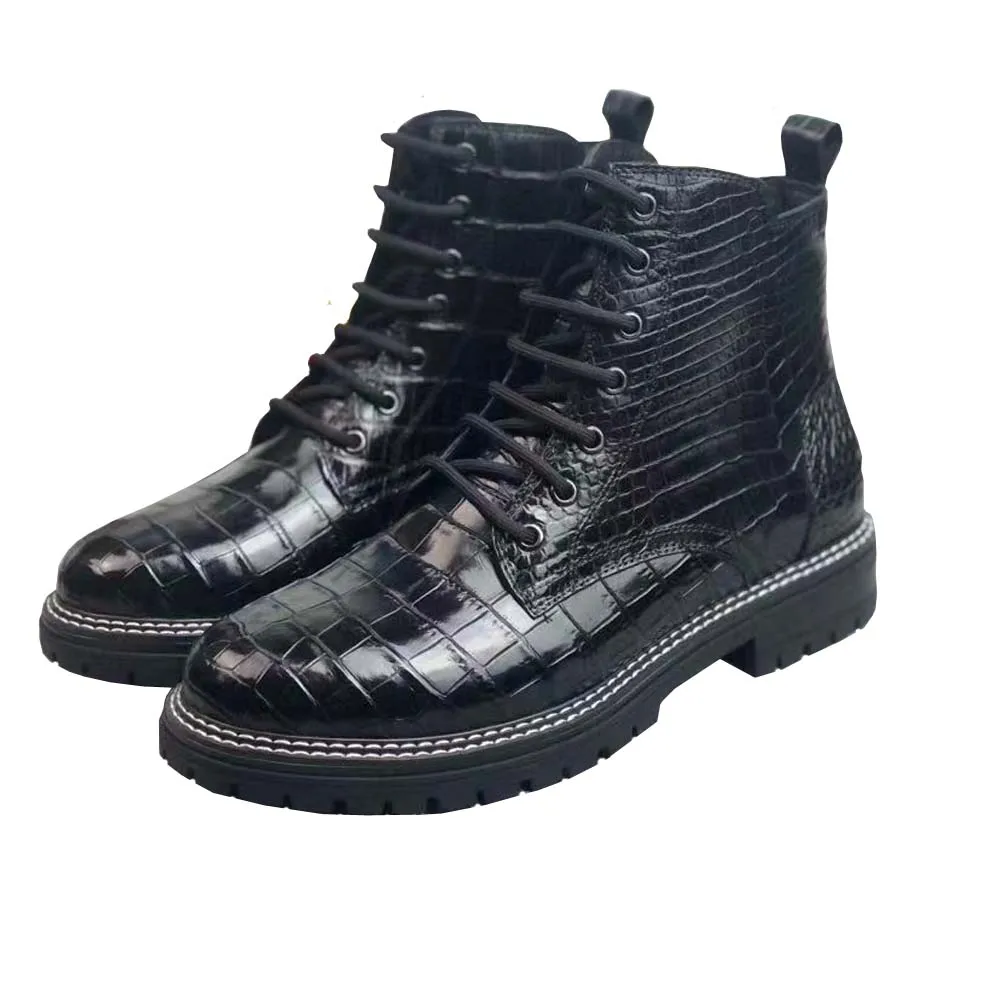 

yinshang new arrival men boots male crocodile leather shoes men crocodile boots black color crocodile belly skin boots