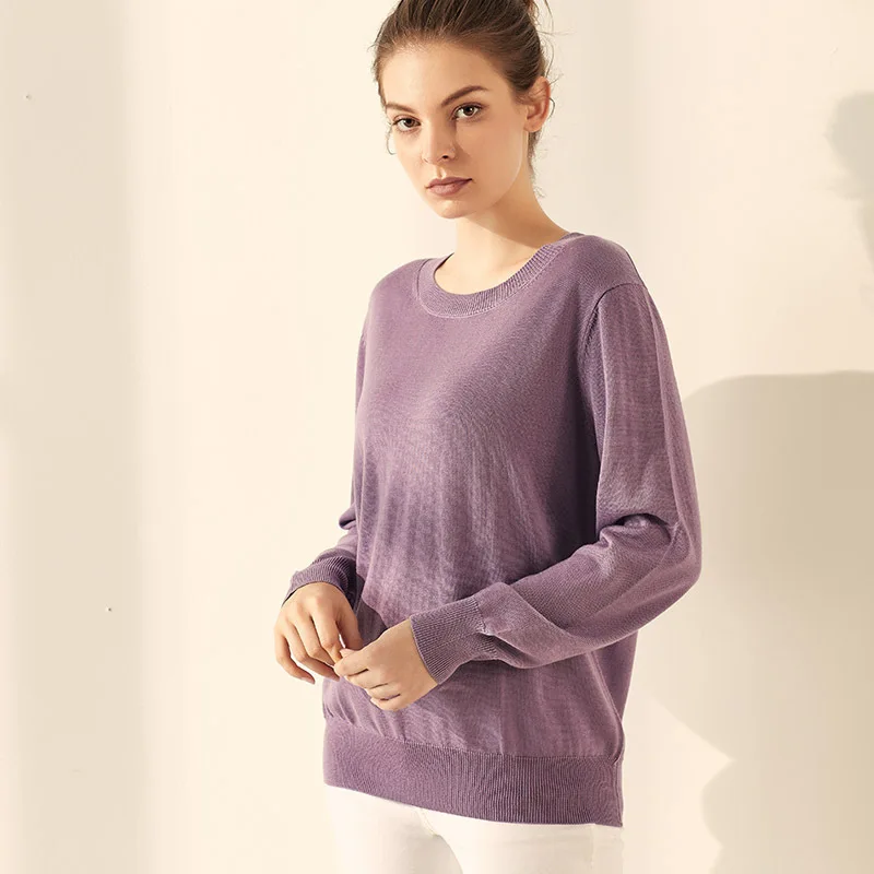 

85%Mulberry Silk 15% Cashmere Sweaters for women Plus size Long sleeve Knit top women Winter warm sweater pullovers 48S Yarn