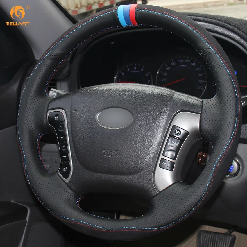 MEWANT черный кожаный замшевый чехол рулевого колеса автомобиля для Hyundai Santa Fe 2006-2012