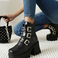 2021 fashion luxury leather black ankle boots women thick heel brand shoes crystal chelsea boots platform bare short booties