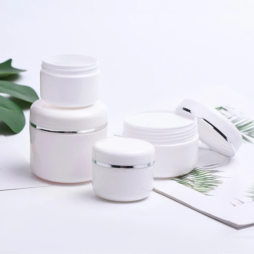 

1pcs Plastic Refillable Bottles Travel Divide Empty Bottles WIth Lid for Face Cream Cosmetic White Container 50/100/150g