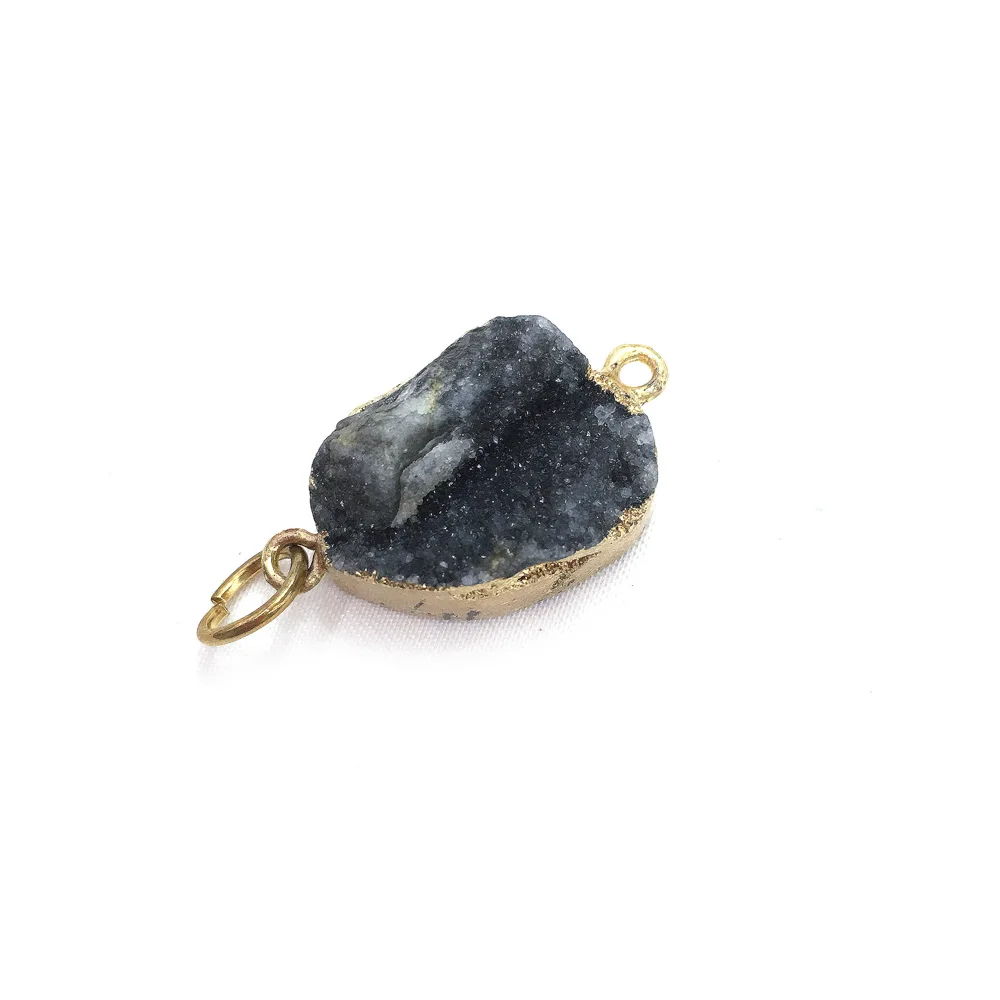 

Drop-shaped Gold-plated Black Agates Pendant Reiki Healing Natural Stone Amulet DIY Jewelry Personality Gift Size 15x25mm