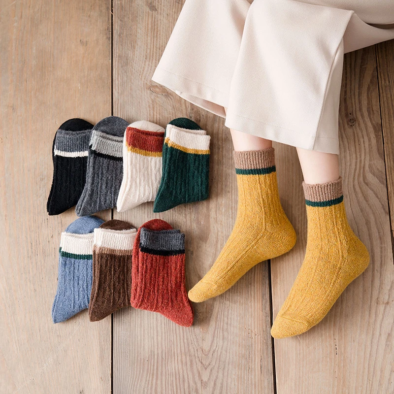 Модные женские носки Новинка 2020 года Сезон осень зима Полосатые дышащие Теплые