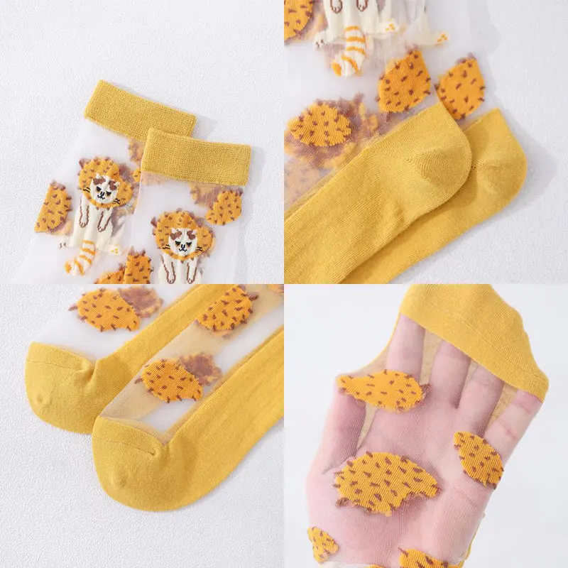 

Summer Thin Socks Women Creative Fruit Printed Transparent Mid-tube Socks Cartoon Nylon Crystal Silk Thin Socks Fashion