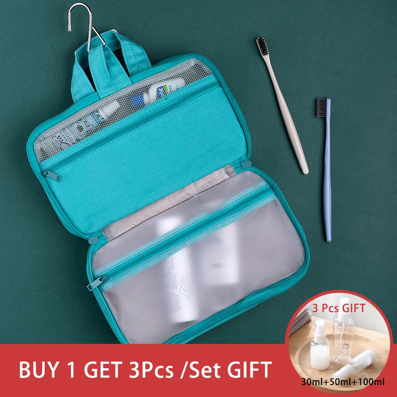 

Складывающаяся втрое дорожная косметичка унисекс, водонепроницаемая холщовая косметичка большой емкости, сумка для туалетных принадлежностей с металлическим крючком