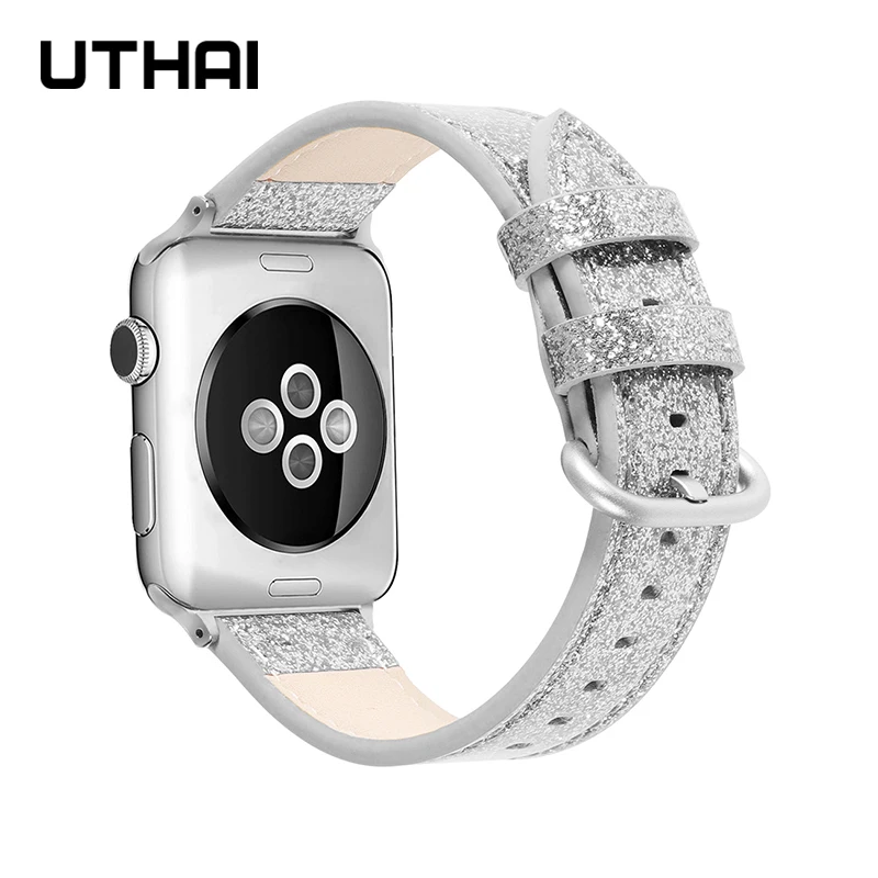 UTHAI кожаный ремешок для Apple Watch band 40 мм 44 apple wtch 4/5 модный браслет iWatch 3/2/1|Ремешки