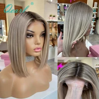 Lace Front Human Hair Wigs Short Bob Cut HD Lace Frontal Wig for Women Ashy Blonde Light Grey Straight Wigs 13x4 150% Qearl