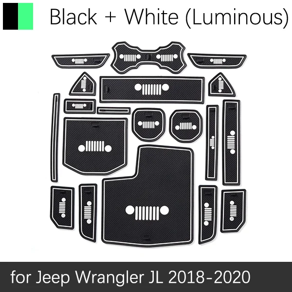White Luminous Противоскользящие резиновые чашки подушки двери паз коврик для JEEP Wrangler JL порт S Sahara 19 шт. аксессуары коврик для телефона - Название цвета: White Luminous