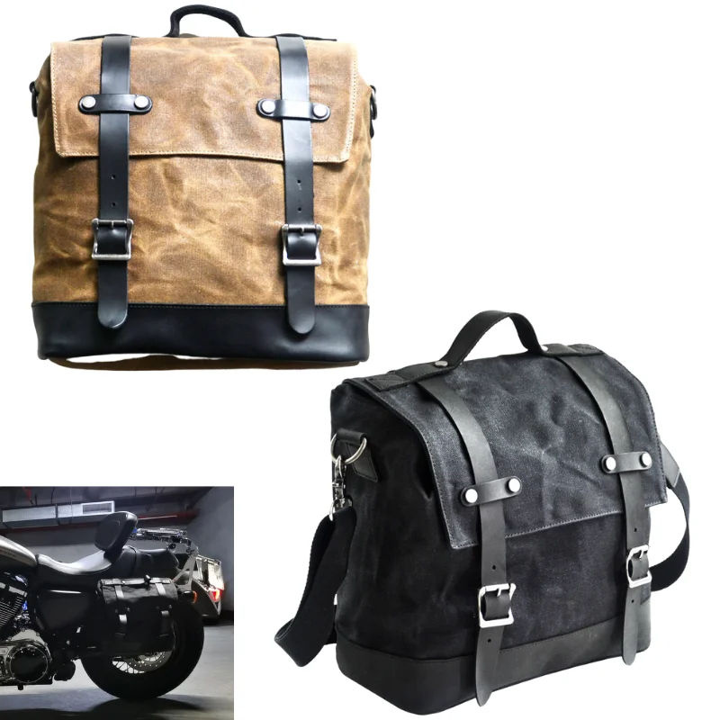 

Motorcycle Saddlebags Waterproof Motorcycle Tail Bag Large Capacity Vintage Leather Motocross Helmet Bag Outdoor Travel Suitcase