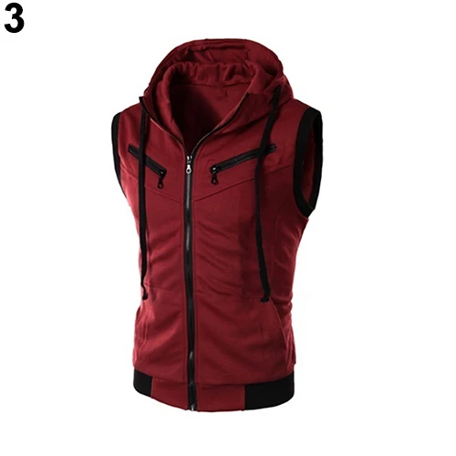 Жилет Мужской без рукавов кофта с капюшоном кардиган на молнии карманами жилет