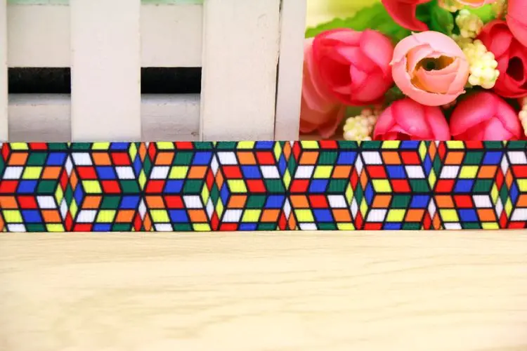 DHK 7/8'' 5yards magic cube printed grosgrain ribbon headwear hair bow diy party decoration OEM Wholesale 22mm E1171 | Дом и сад