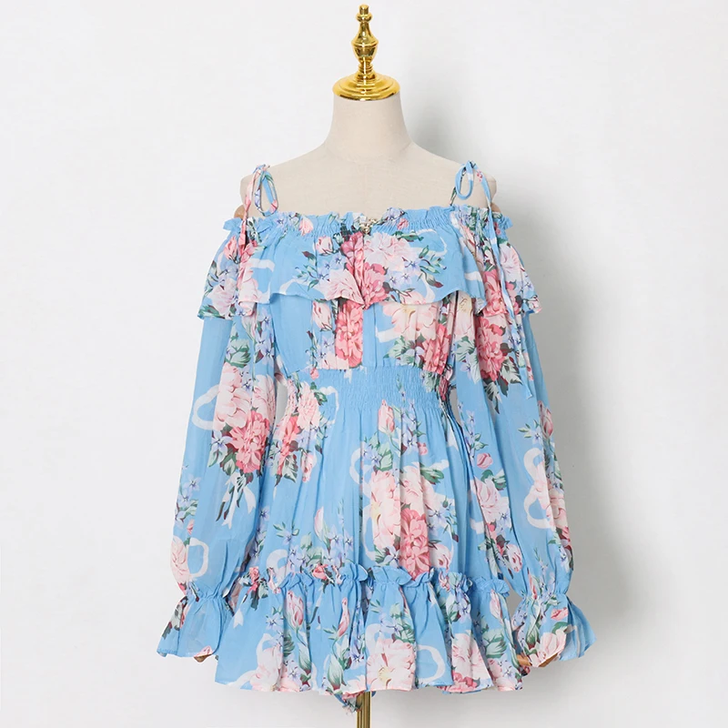 

CHICEVER Vintage Print Floral Mimi Dress For Women Square Collar Long Sleeve Women's Dresses New Clothing 2021 Sumemr Fahsion