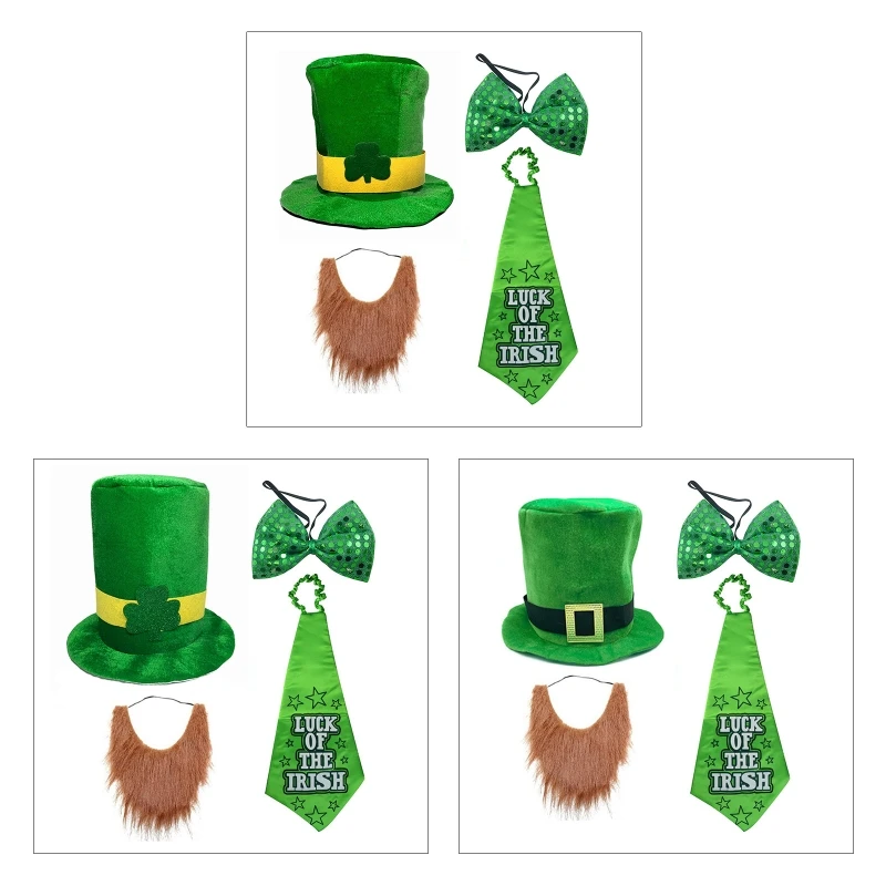 

Праздничные сувениры ко Дню Св. Патрика, зеленая шляпа, галстук-бабочка, Длинный Галстук, борода для ирландской елки