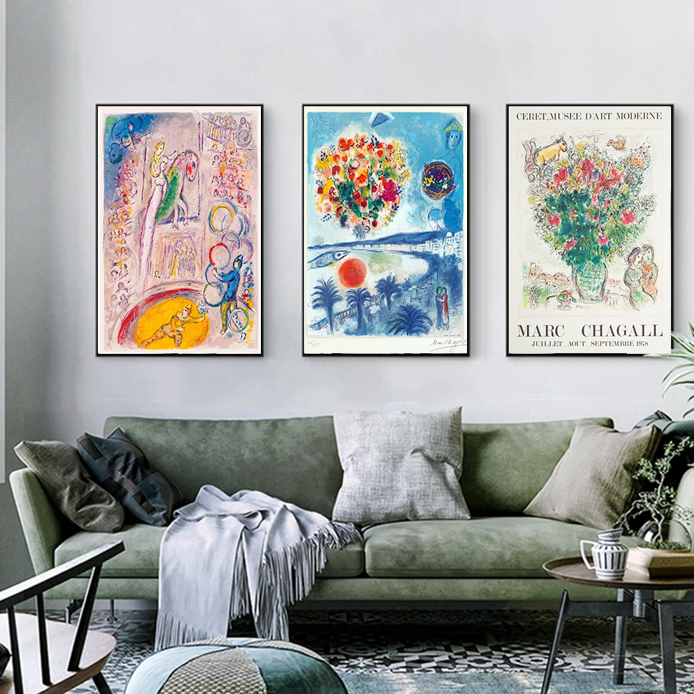 

Marc Chagall Fashion Retro Posters And Prints Abstract Sunset Wall Art Canvas Painting Pictures For Living Room Home Decor