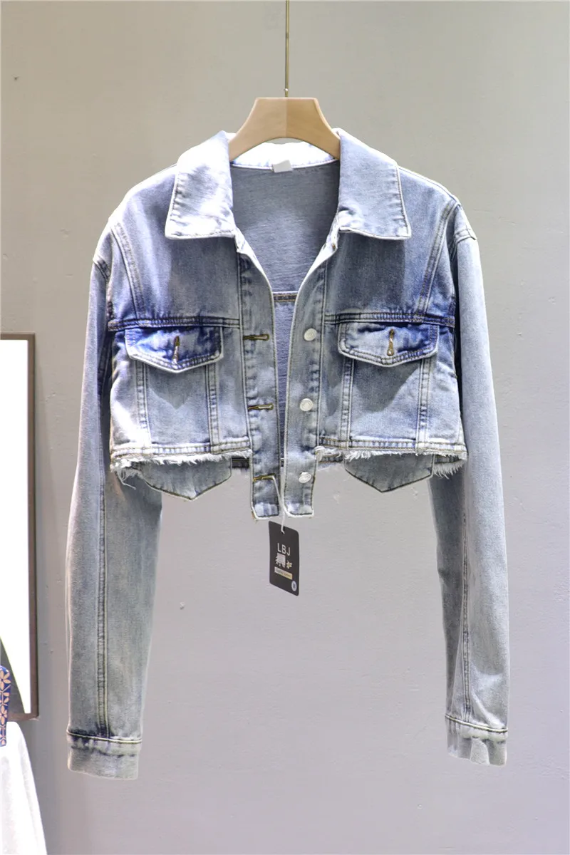 

2021 Spring High Waist Cropped Denim Jacket Women's Korean Loose Casual Tops Cowboy Jackets Girls Lady Short Coats Streetwear