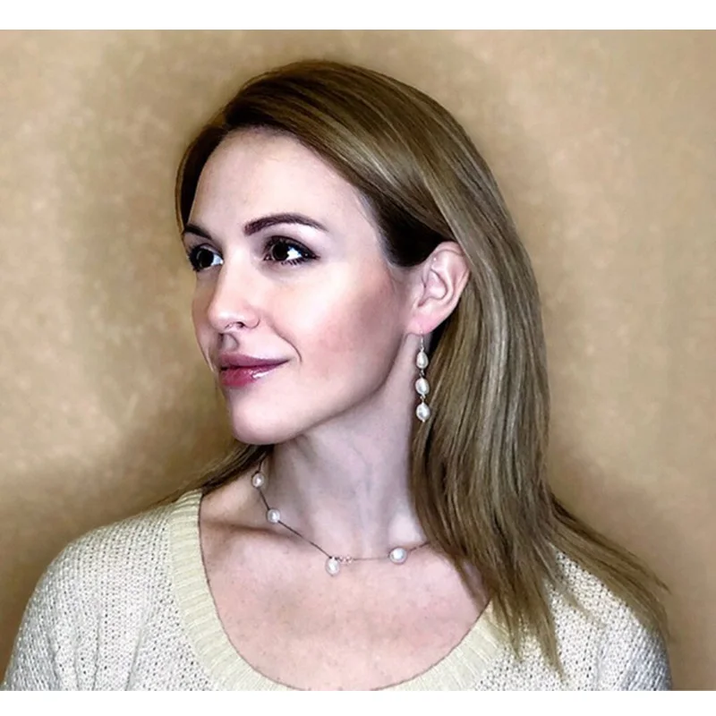 Женские серьги подвески из серебра 925 пробы с натуральным пресноводным