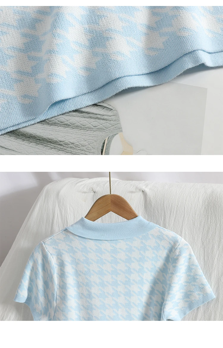 

Sweet and age-reducing Temperament contrast color knit Dress Women are thin and comfortable knitting houndstooth Dress Women