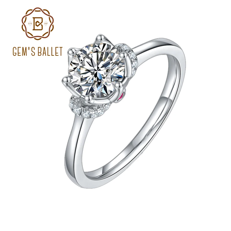 

GEM'S BALLET 585 14K 10K 18K Gold 925 Silver Ring 1.0Ct 6.5mm Test Passed Moissanite Diamond Coronation Crown Ring For Women