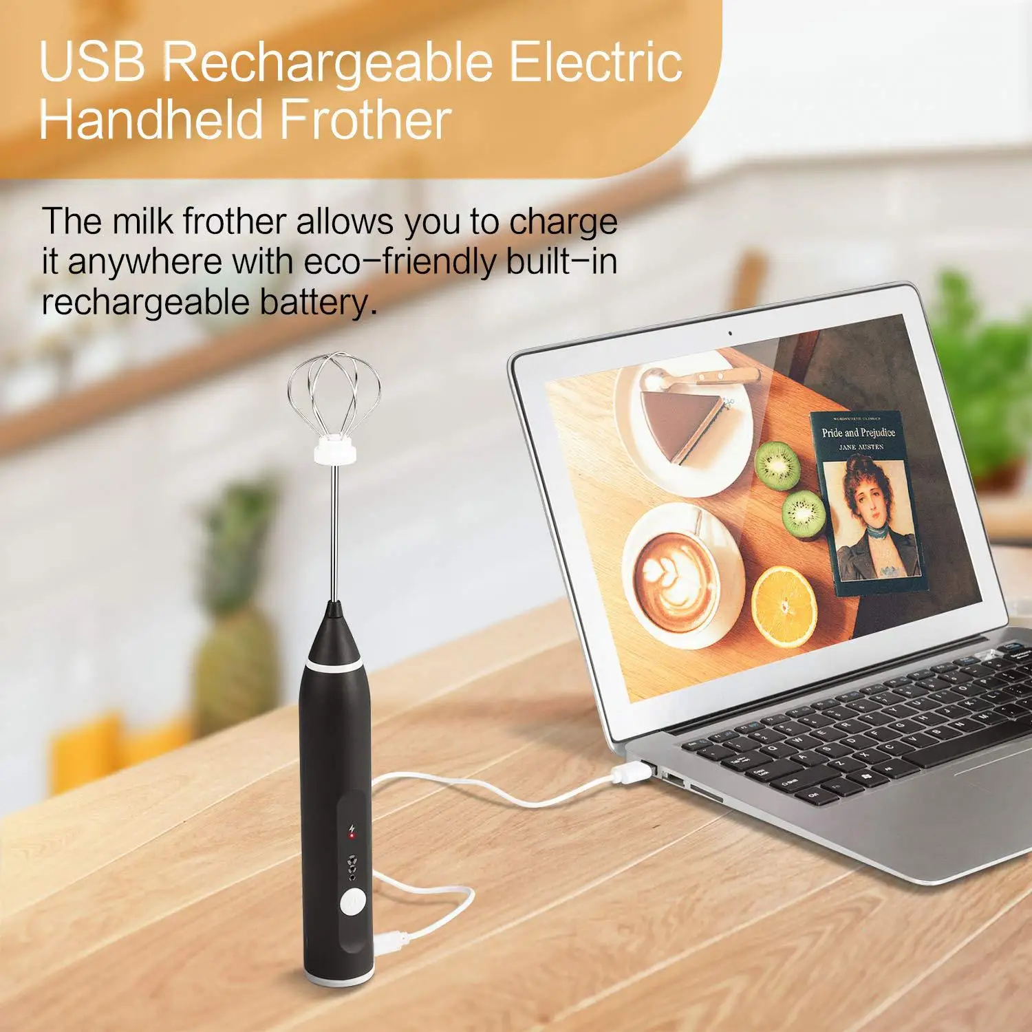

USB Rechargeable Blender Milk Frother 3 Speeds Electric Stainless Steel Handheld Mini Blender Drink Mixer for milk eggs