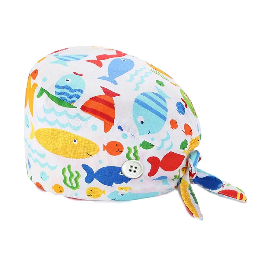 

Cartoon Print Adjustable Working Scrub Cap Hospital Laboratory Unisex Sweatband Bouffant Turban Nurse Hats Gorro Enfermera A50