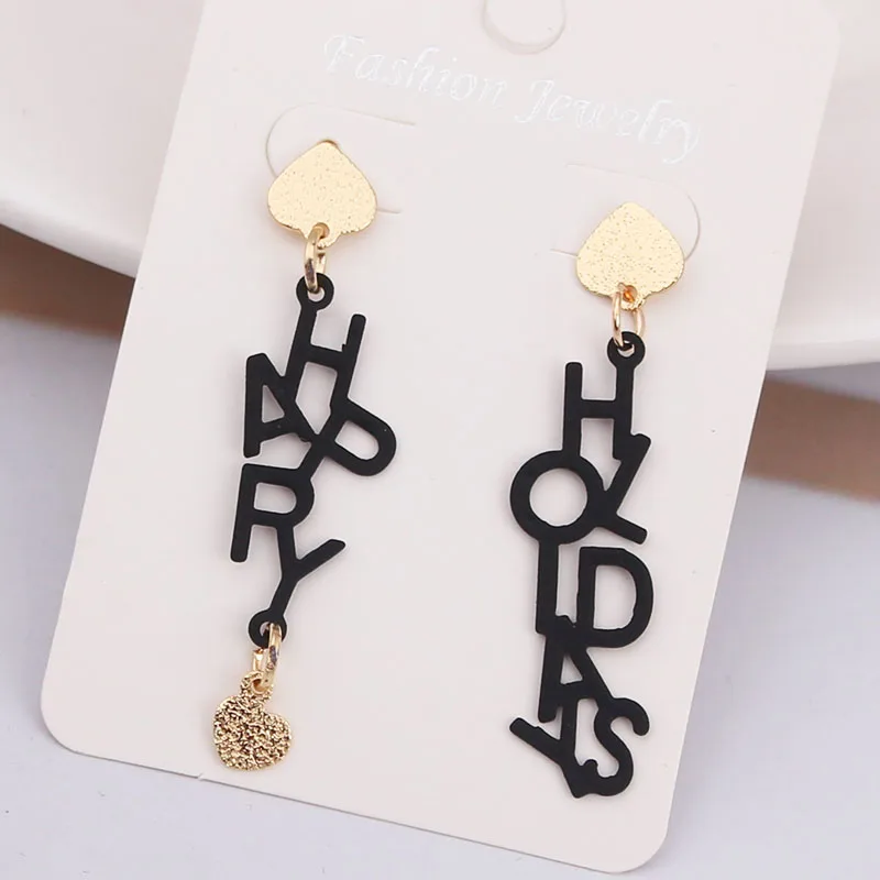 ES1299 модные Подвесные серьги в виде надписи Счастливые праздники винтажные